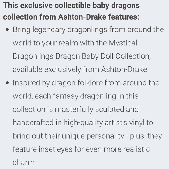 Bradford Exchange Ashton Drake Collectible Baby Dragon w/Accessories - Picture 3 of 4